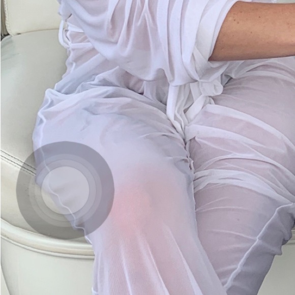 LAINA Rauma white fine mesh hooded jumpsuit coverup beach vacation belted kimono - Picture 3 of 6